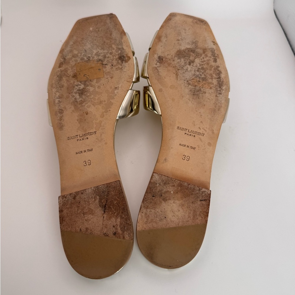 Saint Laurent Metallic Gold Nu Pieds 05 Slide Sandals Size 39 - Picture 11 of 12